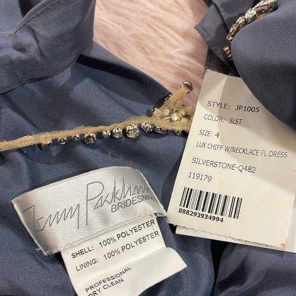 Jenny Packham Chiffon Rhinestone necklace Maxi Dress Gown Blue JP1005 NWT - Picture 3 of 11